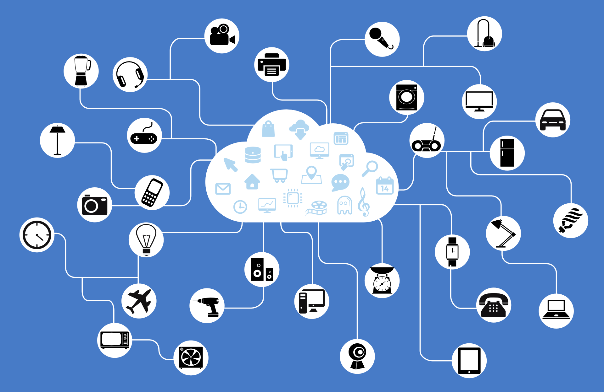 An illustration of a cloud with various icons representing cloud services